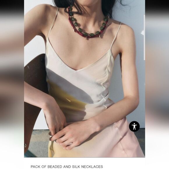 New Zara Green Beaded and Red cord Ribbon Necklaces Set Of 2 - Picture 7 of 10